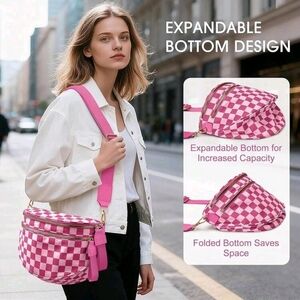 Chic Pink Checkered Crossbody Bag